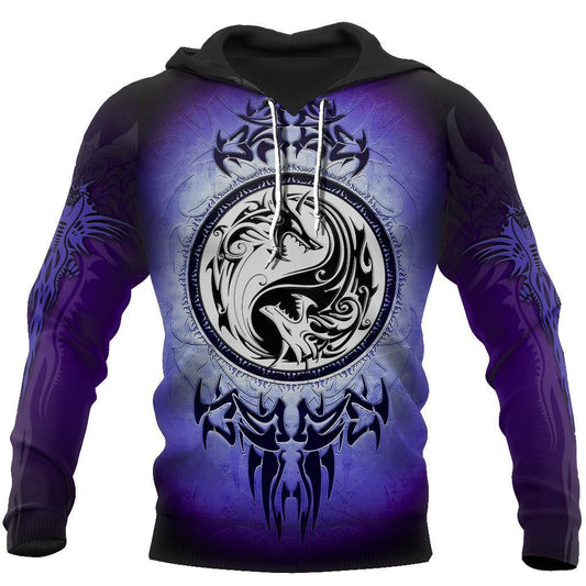Dragon Yin & Yang 3D Over Printed Hoodie for Men and Women-ML