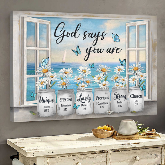 Daisy flower by the window God says you are Jesus Landscape Canvas Print Wall Art