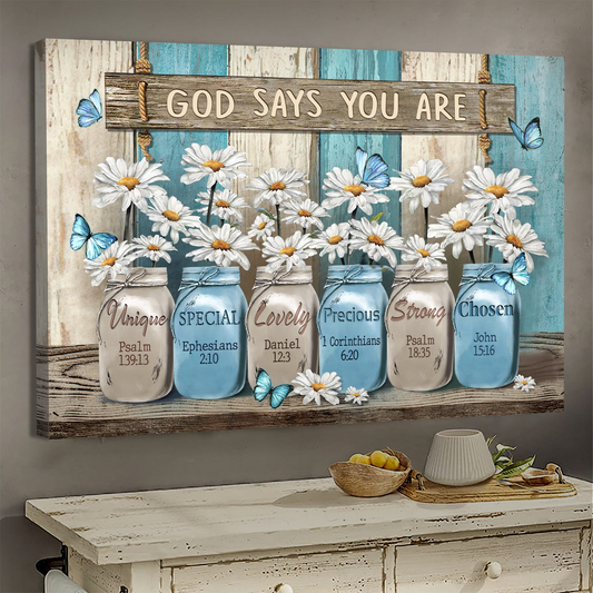 Daisy flower Wooden background Jesus Landscape Canvas Print Wall Art