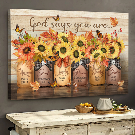 Jesus Autumn Sunflower God says you are Landscape Canvas Print Wall Art
