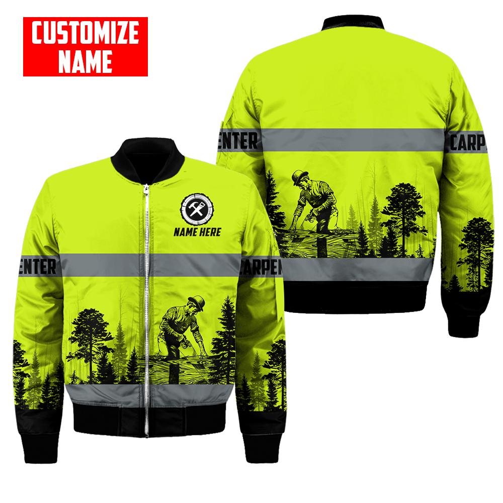 Personalized Name Carpenter 3D All Over Printed Unisex Shirts Green Safety