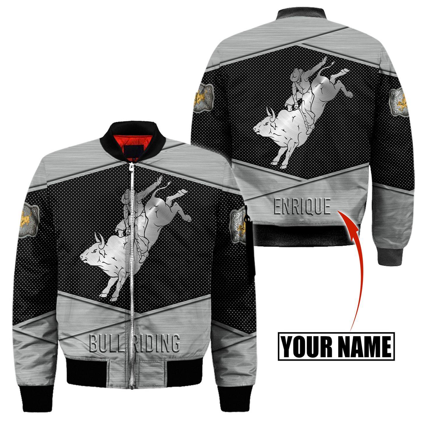 Personalized Name Bull Riding 3D All Over Printed Unisex Shirts Metal Pattern