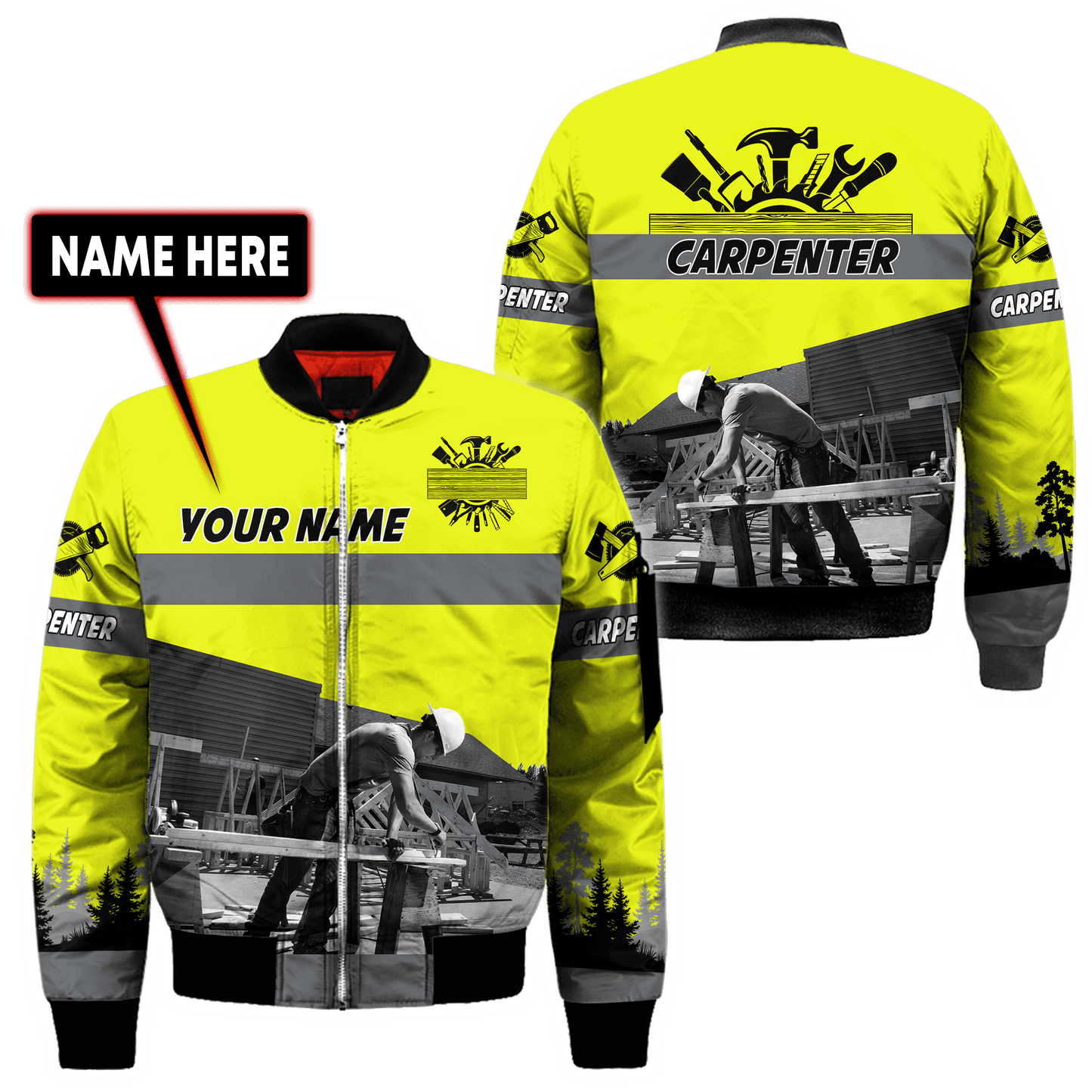 Personalized Name Carpenter 3D All Over Printed Unisex Shirts Yellow
