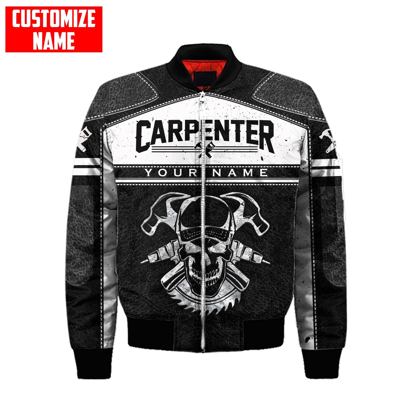 Tmarctee Personalized Name Carpenter Skull 3D All Over Printed Shirts