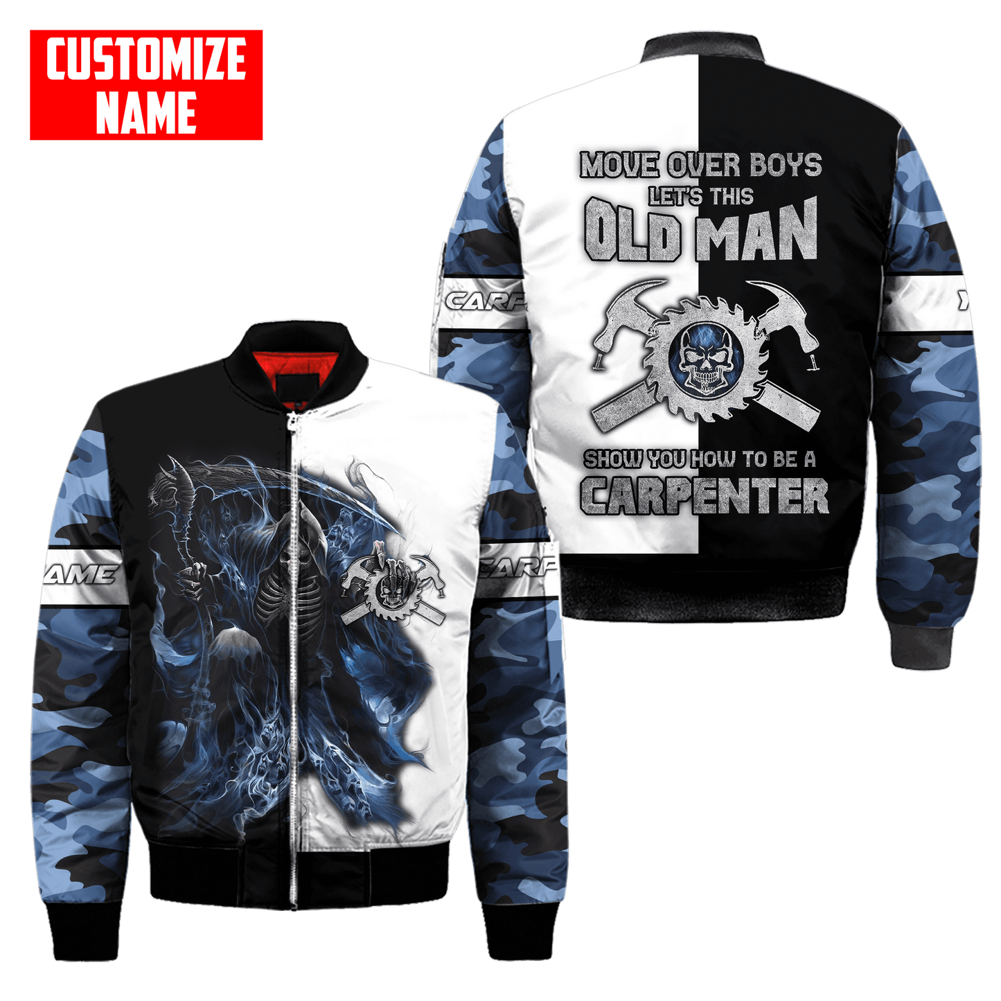 Personalized Name Carpenter 3D All Over Printed Unisex Blue Camo