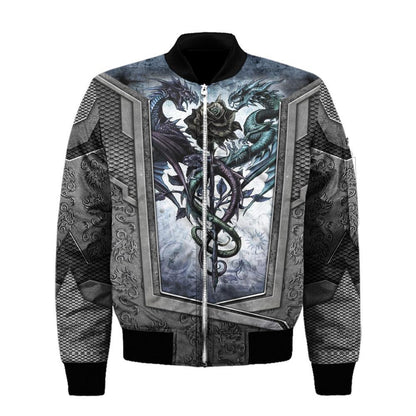 Tmarc Tee Dragon Couple Rose Flowers Armor 3D All Over Printed Winter Shirts