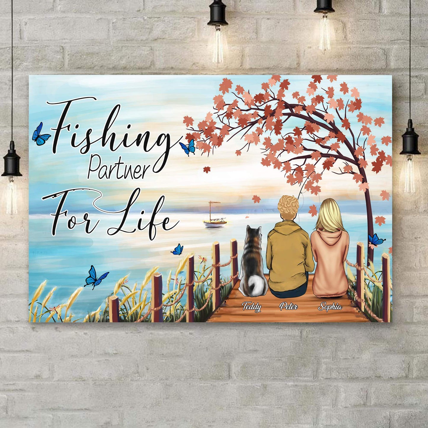 Customized Name Fishing Partner For Life Landscape Canvas Poster Wall Art