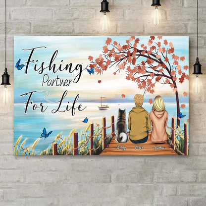 Customized Name Fishing Partner For Life Landscape Canvas Poster Wall Art