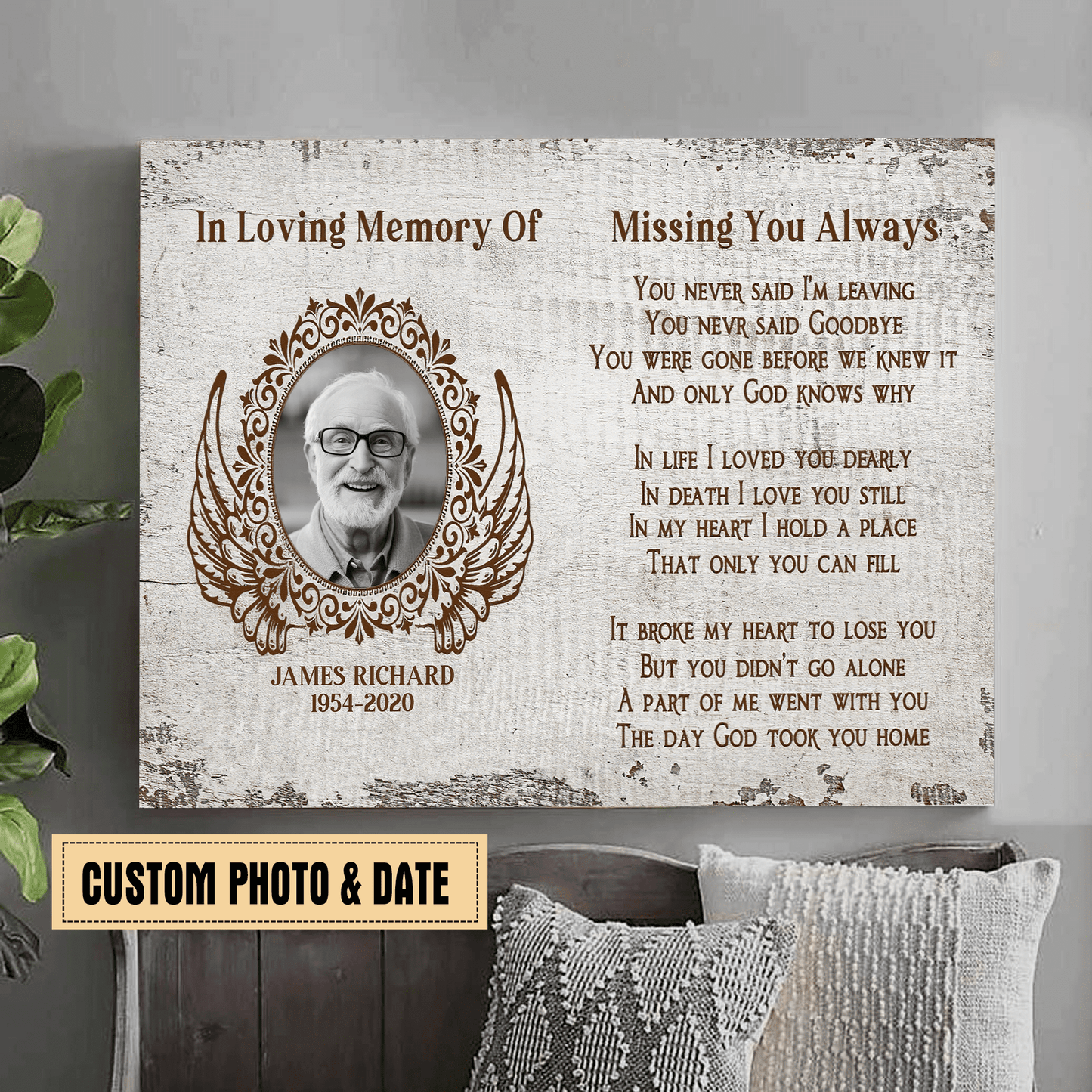In Loving Memory Of Missing You Always Custom Photo Canvas Print - Memorial Gift