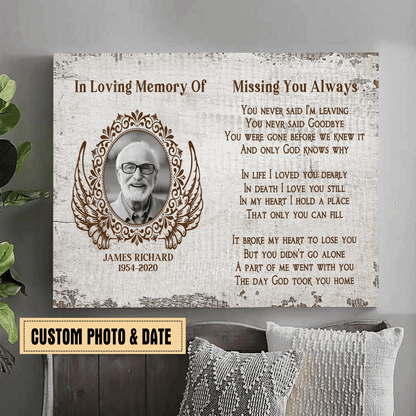 In Loving Memory Of Missing You Always Custom Photo Canvas Print - Memorial Gift