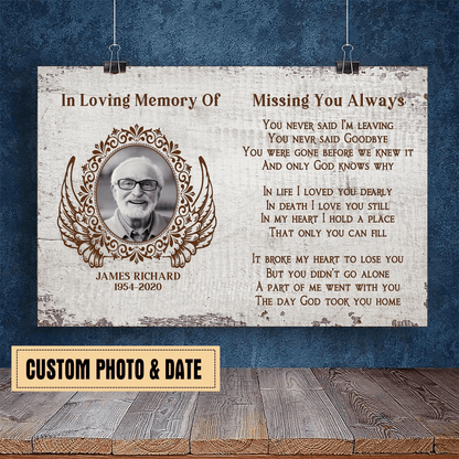 In Loving Memory Of Missing You Always Custom Photo Canvas Print - Memorial Gift