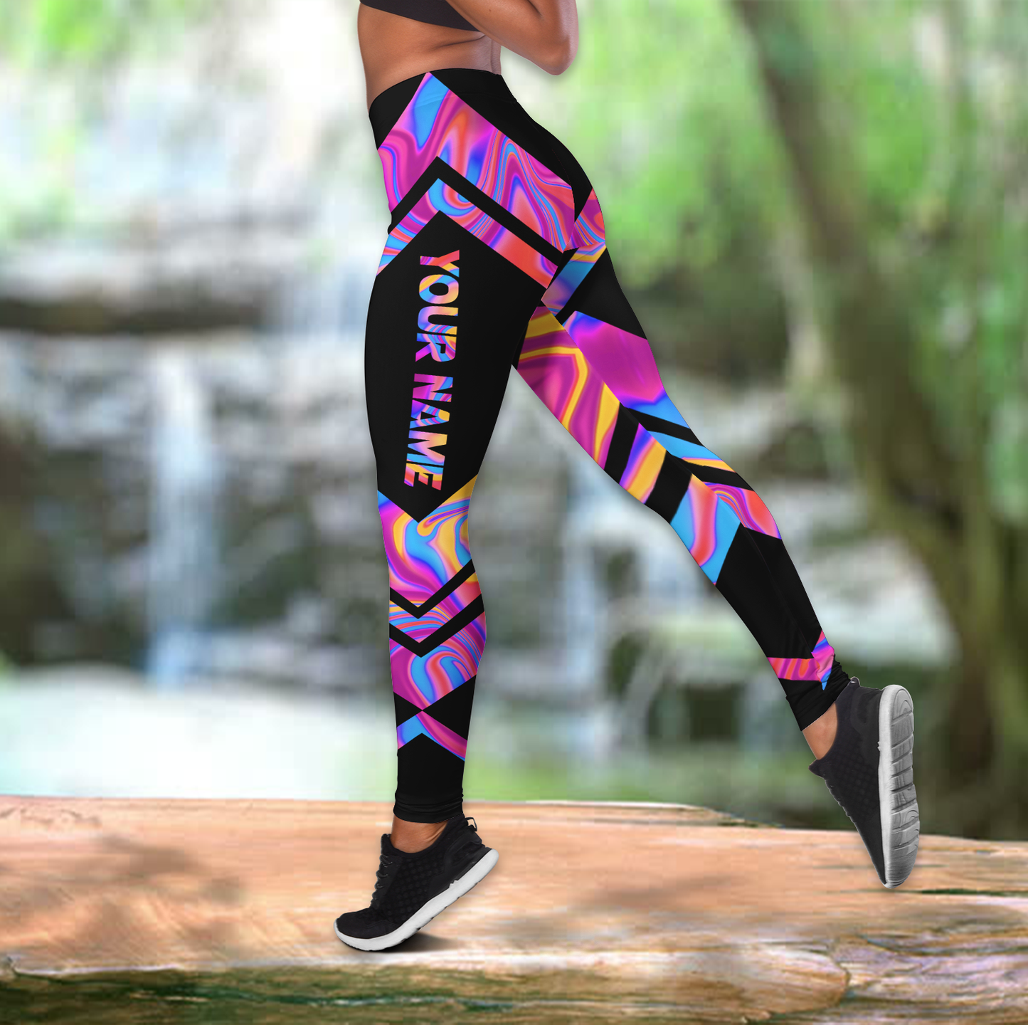 Personalized Colorful Jeep girl leggings + hollow tank combo