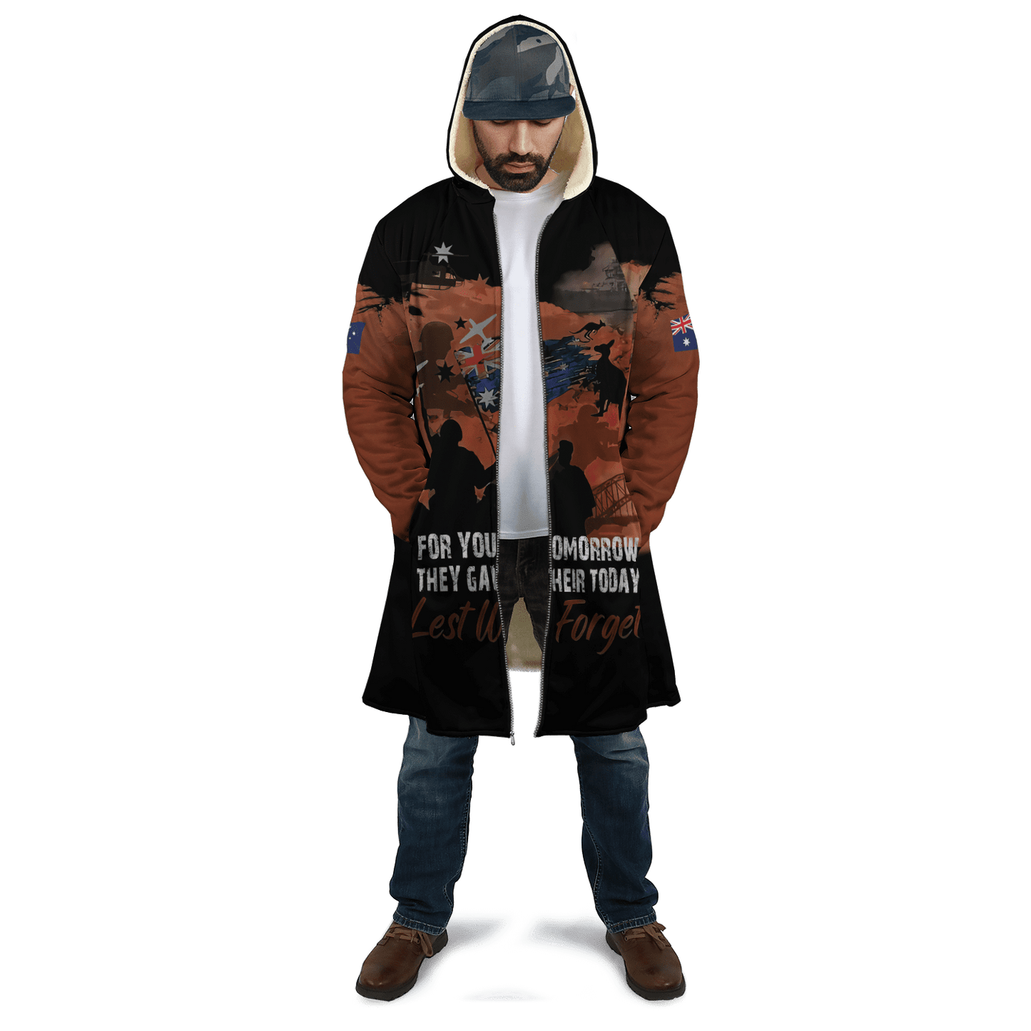 Premium Unisex Hoodie Brown Lest We Forget Anzac Day ML