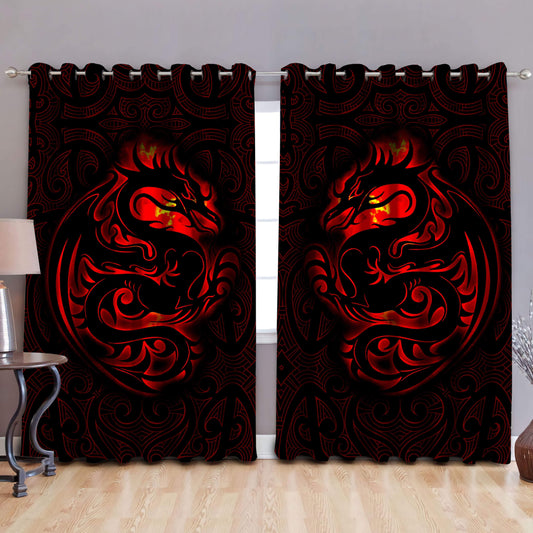 Dragon Tribal Tattoo 3D Over Printed Window Curtain Set-ML