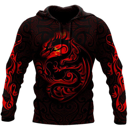 Dragon Tribal Tattoo Art 3D Over Printed Hoodie Tshirt for Men and Women-ML