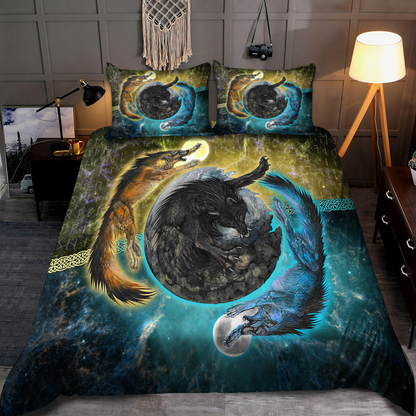 Premium Viking Wolves Sun And Moon Bedding Set MEI