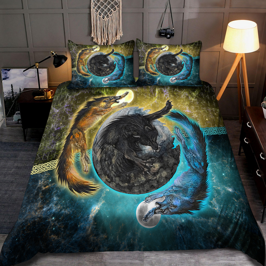 Premium Viking Wolves Sun And Moon Bedding Set MEI