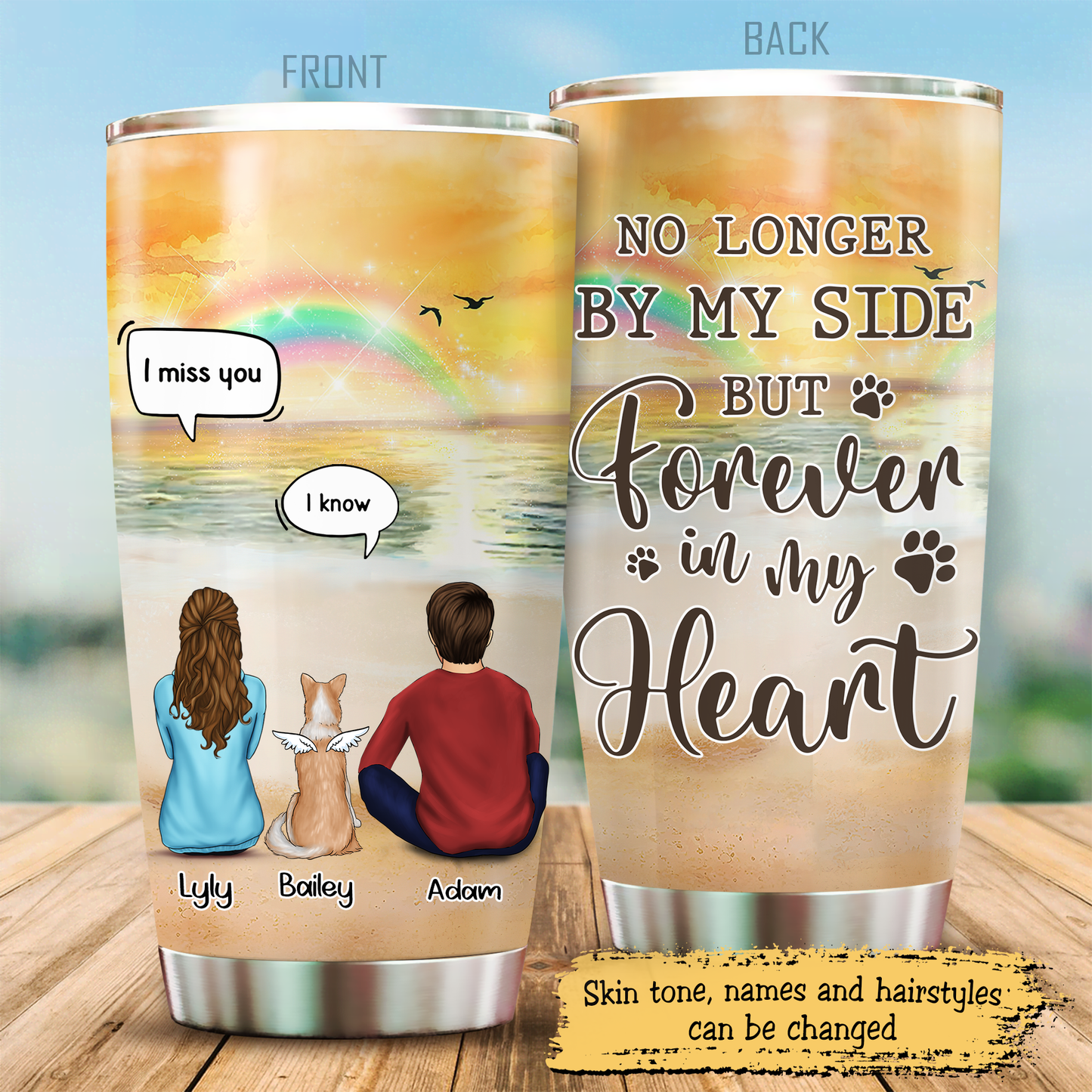 No Longer By My Side But Forever In My Heart, Gift For Dog Lovers, Customized Stainless Steel Tumbler For Dog Lovers, Memorial Gifts