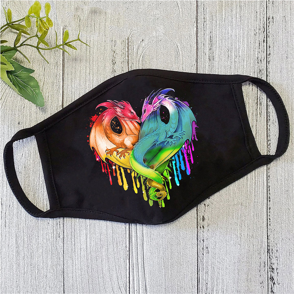 Coloful Dragons Heart Shape Face Mask MEI