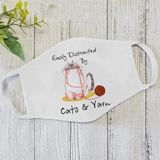 Cat and Yarn Funny Face Mask DL