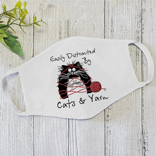 Distracted by Cat and Yarn Face Mask DL