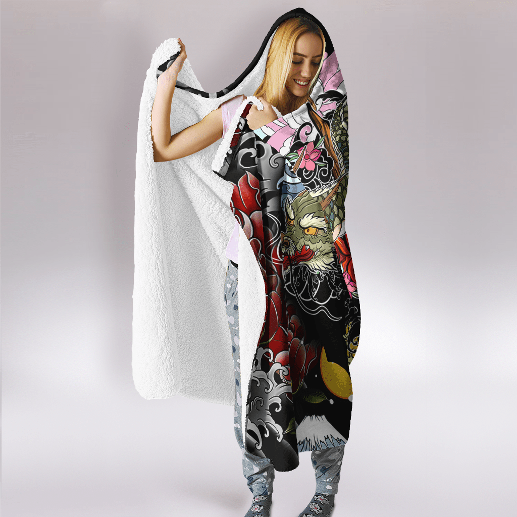 Japanese Oni Mask 3D Over Printed Unisex Hooded Blanket-ML