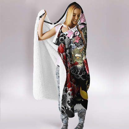Japanese Oni Mask 3D Over Printed Unisex Hooded Blanket-ML