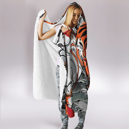 Japanese Samurai Tattoo 3D Over Printed Unisex Hooded Blanket-ML