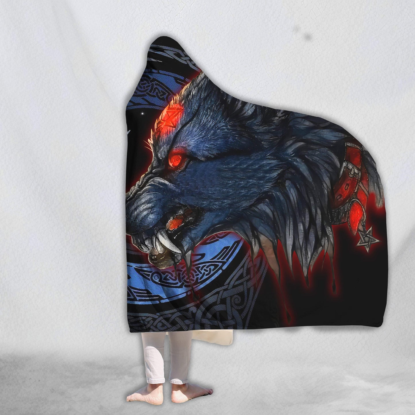 Fenrir Viking Wolf 3D Over Printed Hooded Blanket for Men and Women-ML