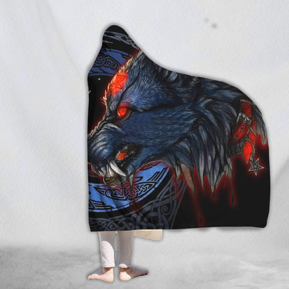 Fenrir Viking Wolf 3D Over Printed Hooded Blanket for Men and Women-ML