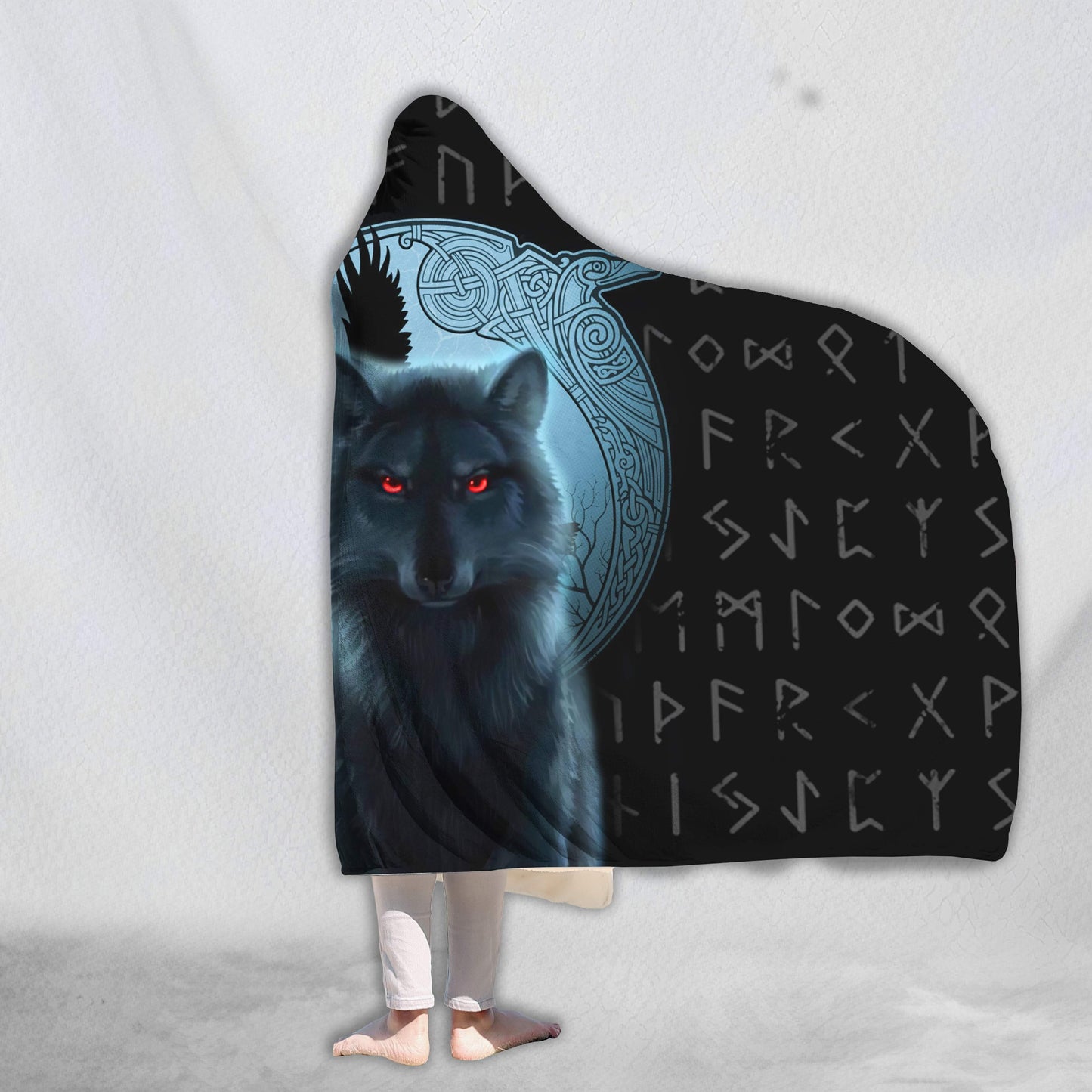 Fenrir Viking Wolf And Moon 3D Over Printed Hooded Blanket for Men and Women-ML