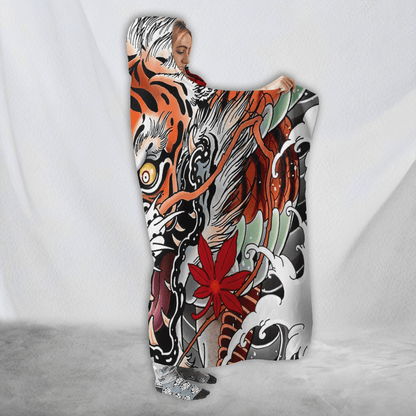 Japanese Samurai Tattoo 3D Over Printed Unisex Hooded Blanket-ML