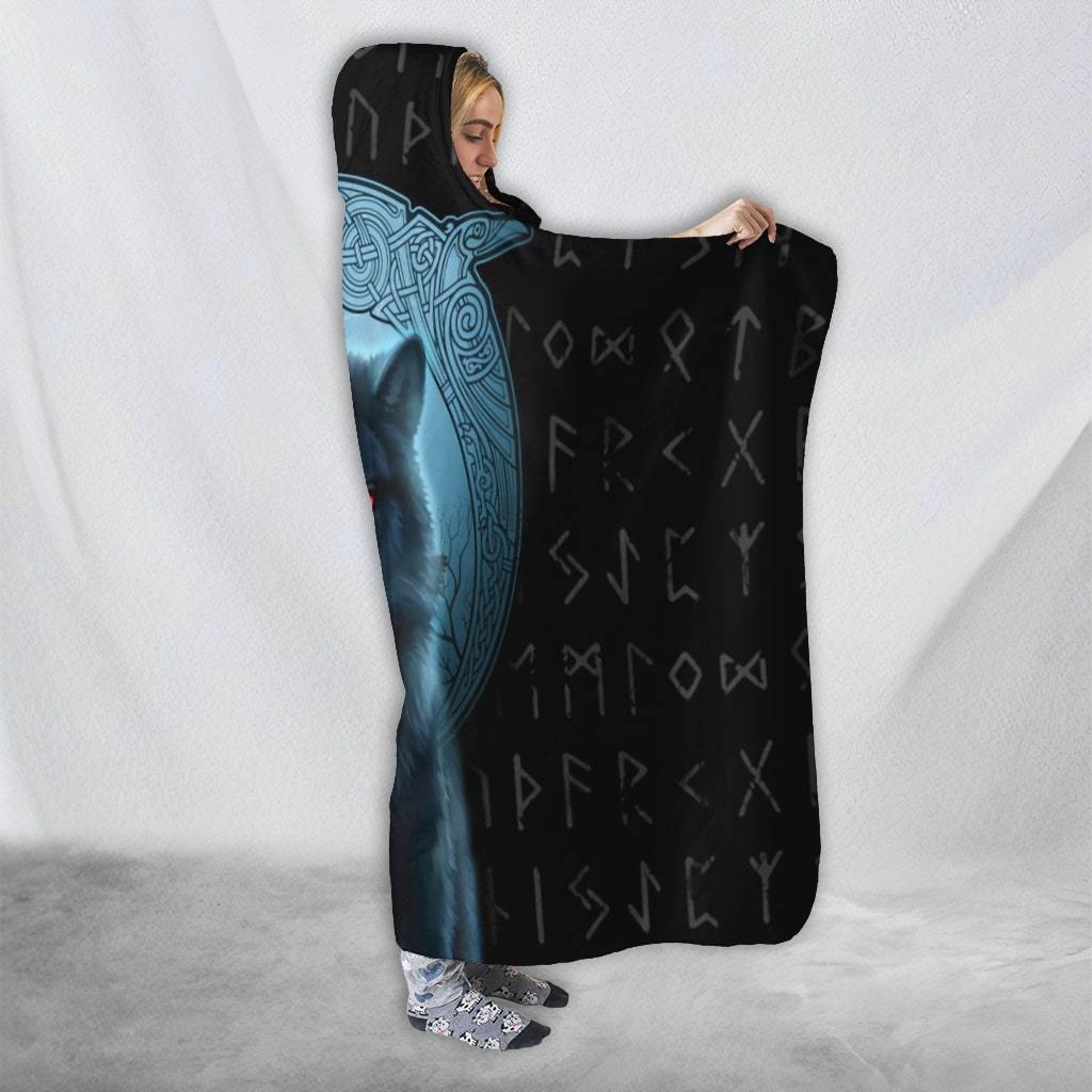 Fenrir Viking Wolf And Moon 3D Over Printed Hooded Blanket for Men and Women-ML
