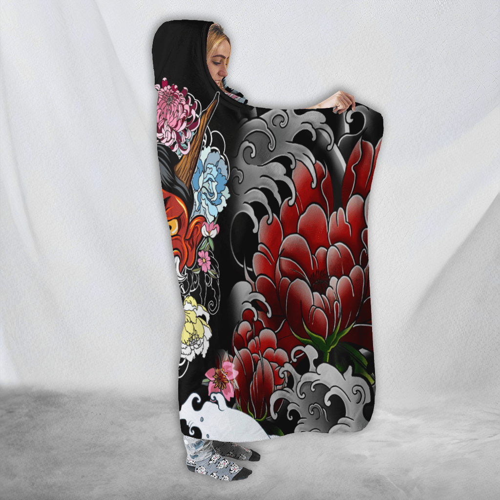 Japanese Oni Mask 3D Over Printed Unisex Hooded Blanket-ML