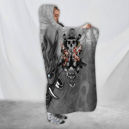 Samurai Oni Mask Tattoo 3D Over Printed Unisex Hooded Blanket-ML