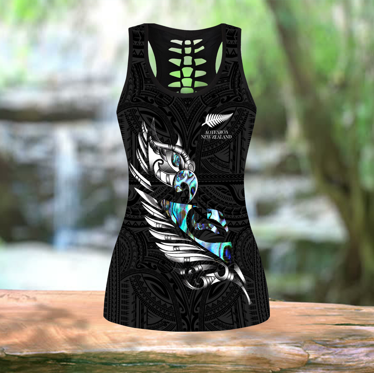 New zealand paua fern wing manaia tank top & leggings outfit for women