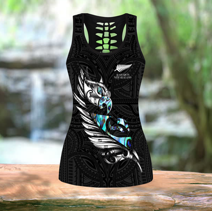 New zealand paua fern wing manaia tank top & leggings outfit for women