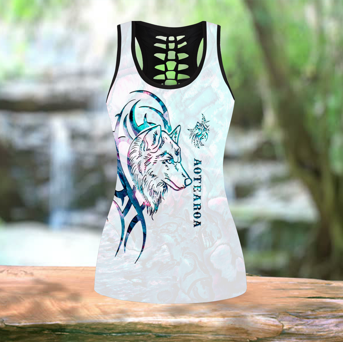 Combo Paua shell wolf tattoo tank top & leggings outfit for women