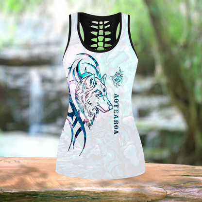 Combo Paua shell wolf tattoo tank top & leggings outfit for women