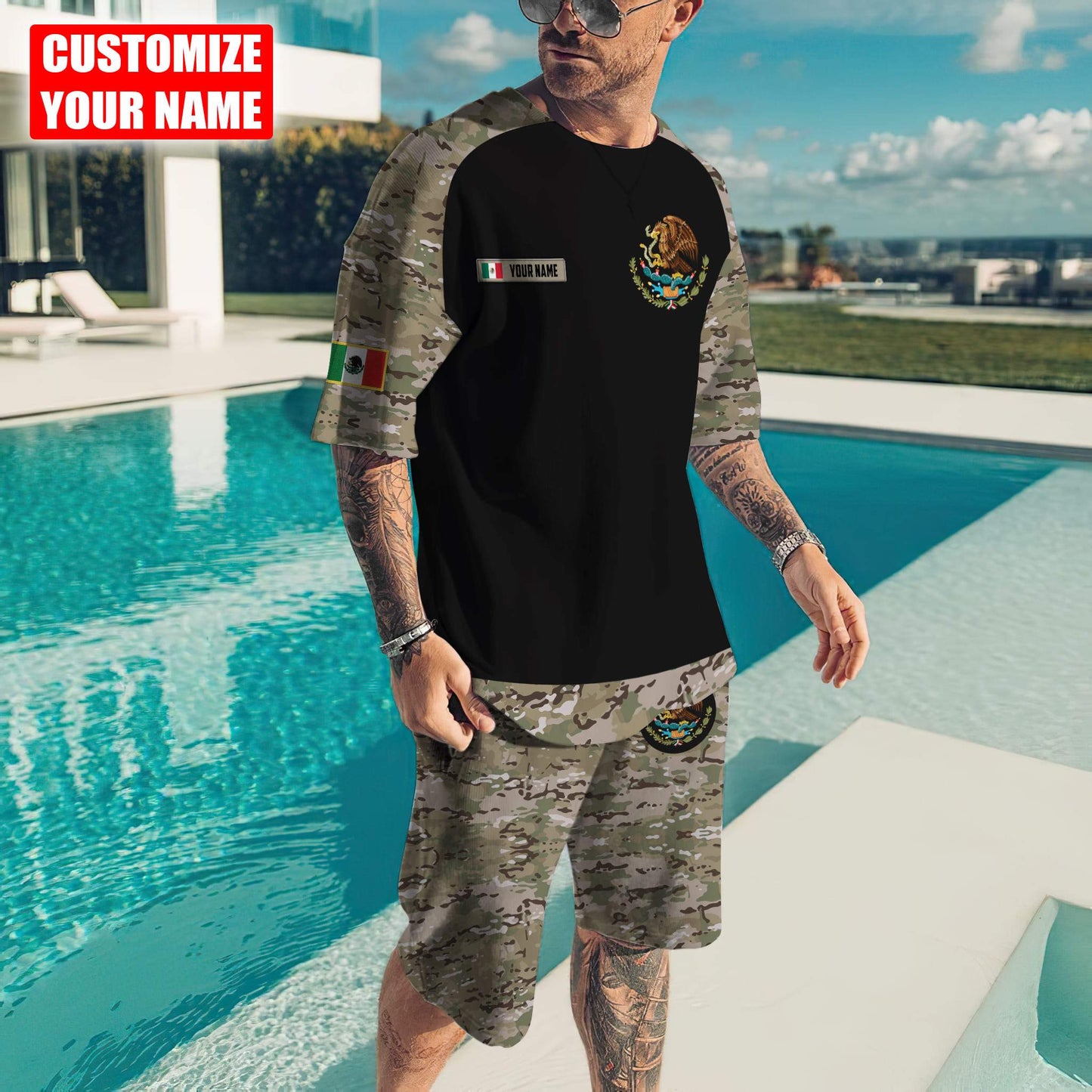 Personalized Name Mexico Combo T-shirt and Short 3D All Over Printed
