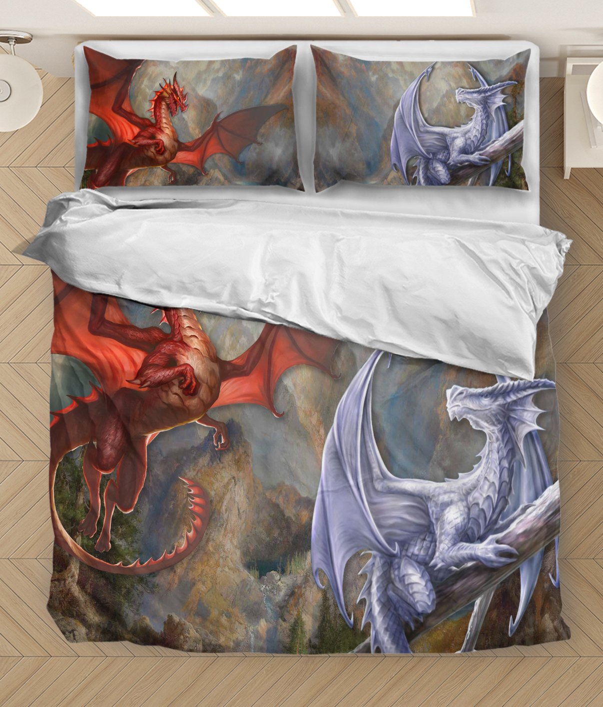 Red & White Dragons Bedding Set HAC020702-NM-Bedding Set-NM-Twin-Vibe Cosy™
