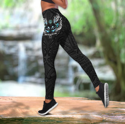 New zealand paua fern wing manaia tank top & leggings outfit for women