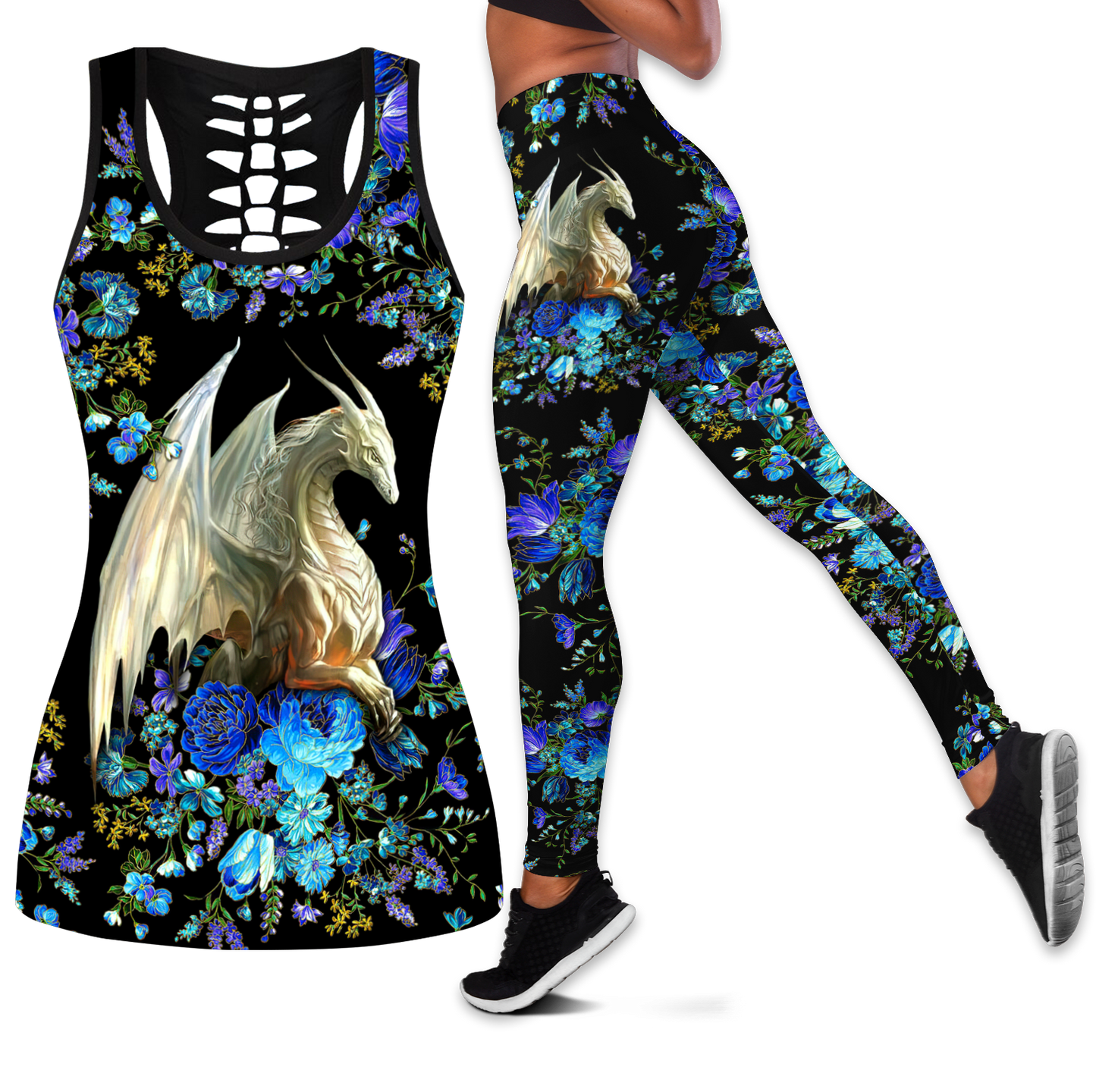 Flower Dragon Art Combo Tank + Legging Pi050403 - Amaze Style™-Apparel