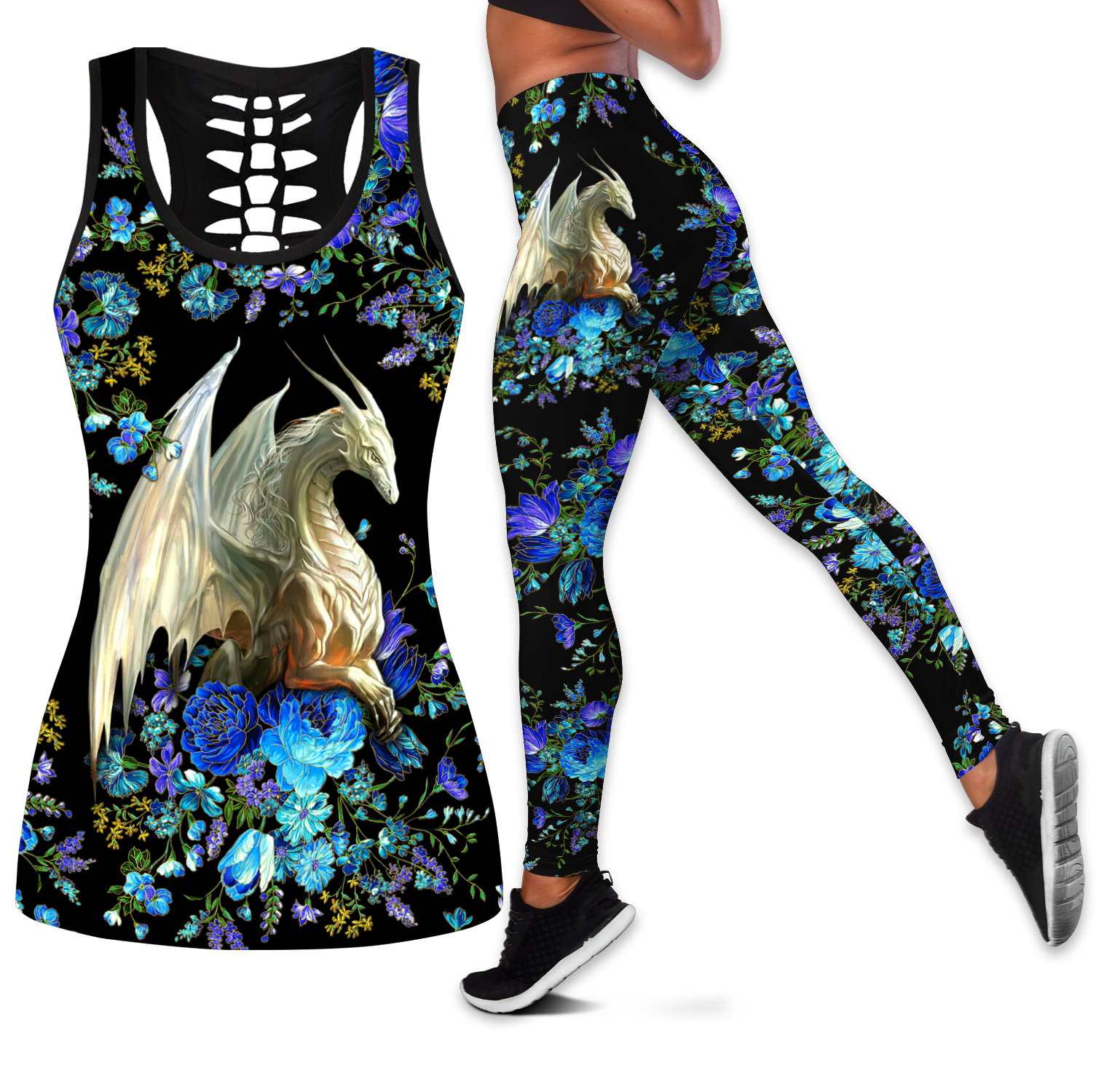 Flower Dragon Art Combo Tank + Legging Pi050403 - Amaze Style™-Apparel