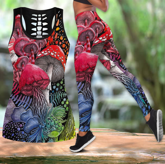 Mushroom Combo Tank Hollow + Legging JJ300304 - Amaze Style™-Apparel