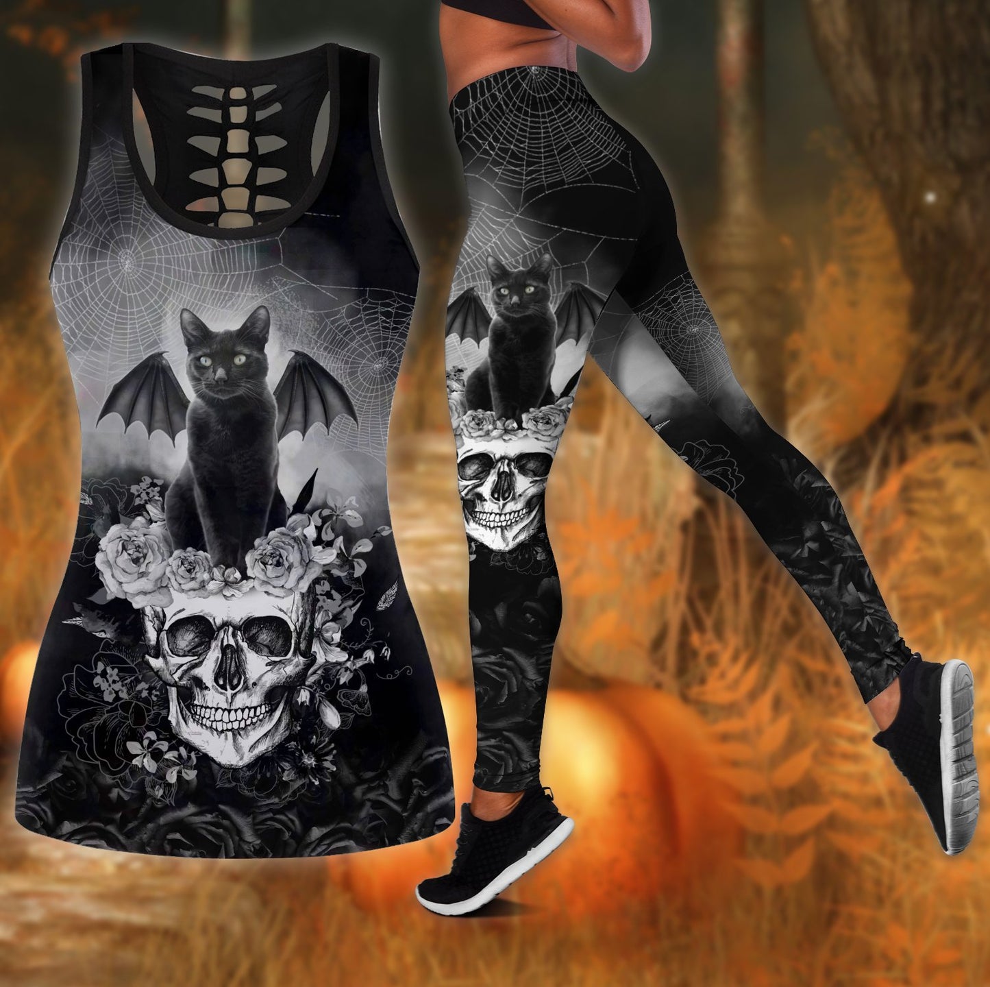 Black cat Skull Tank Top + Legging Version 2