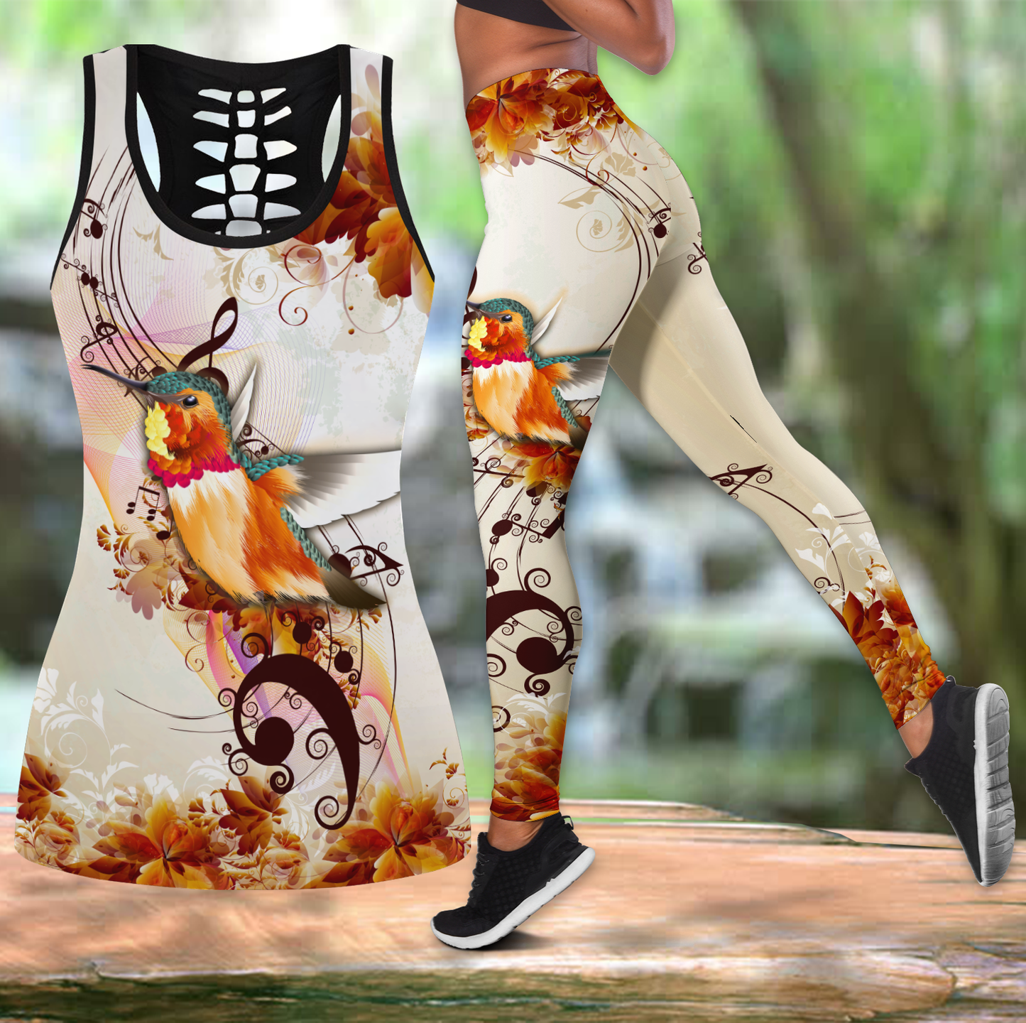Music and Hummingbird tanktop & legging outfit for women JJ11062002-ML