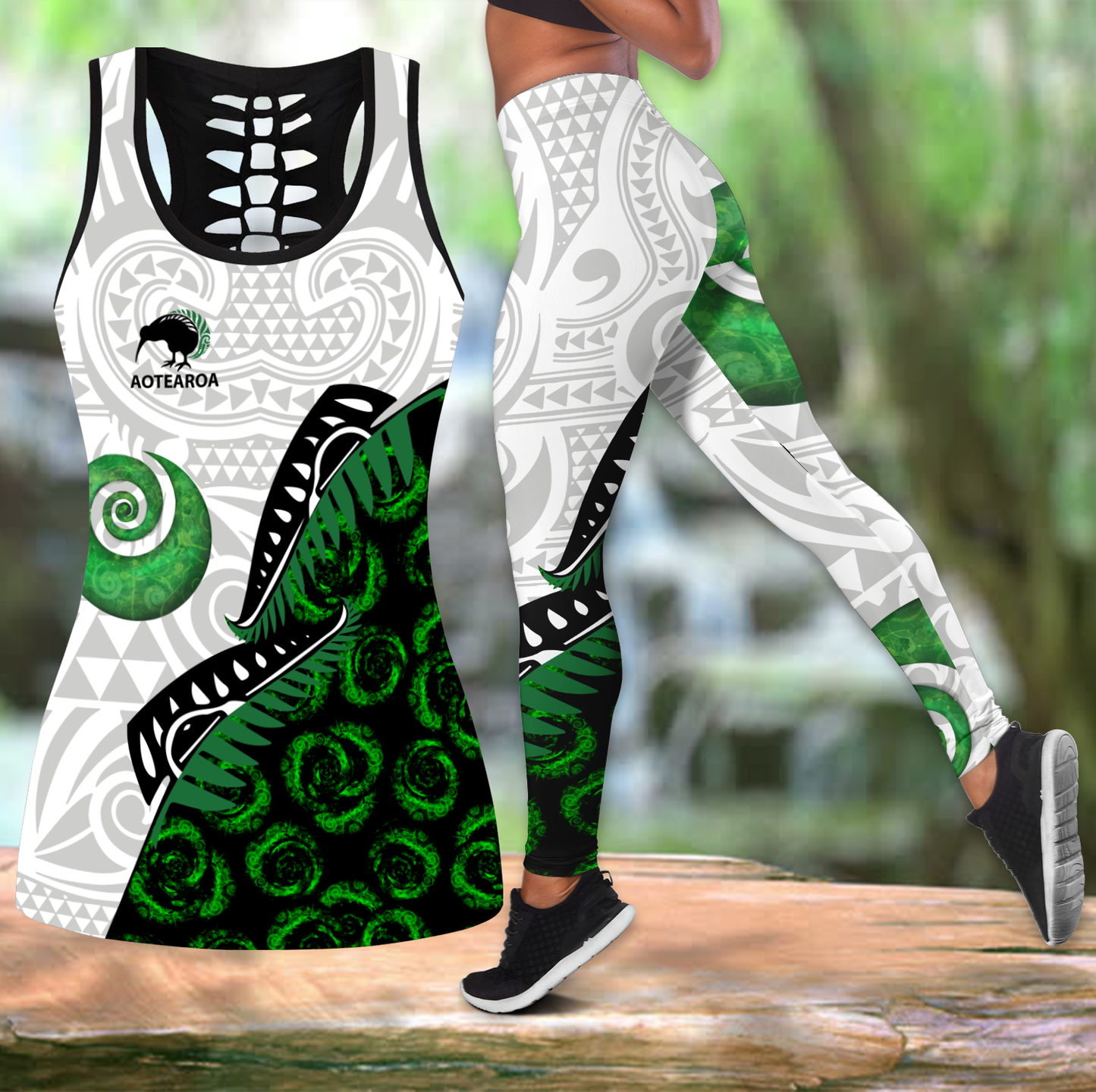 Maori pounamu jade tank top & leggings outfit for women
