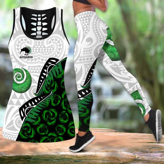 Maori pounamu jade tank top & leggings outfit for women
