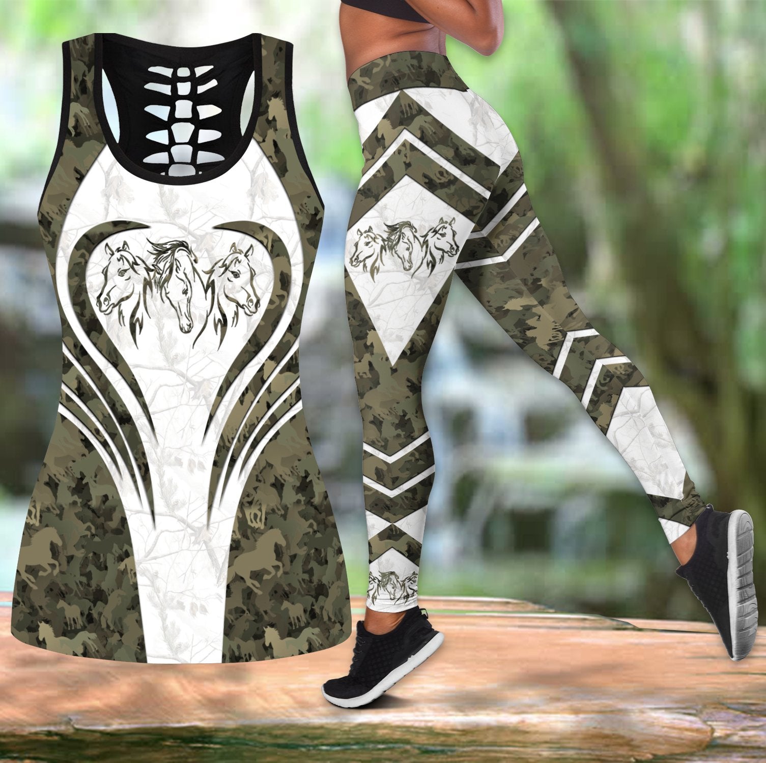 Horse Camo Pattern Combo Tank + Legging Pi300401 - Amaze Style™-Apparel